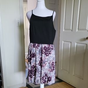 LOFT Black and Floral Skater Skirt